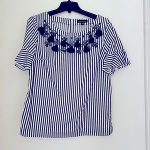 Banana republic stripe blue and white embroidered embellished top size medium